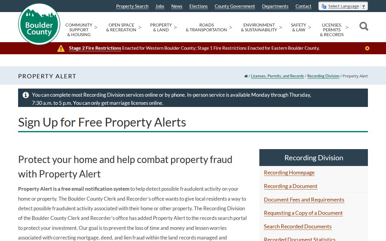 Erie previous residents Boulder County property alert