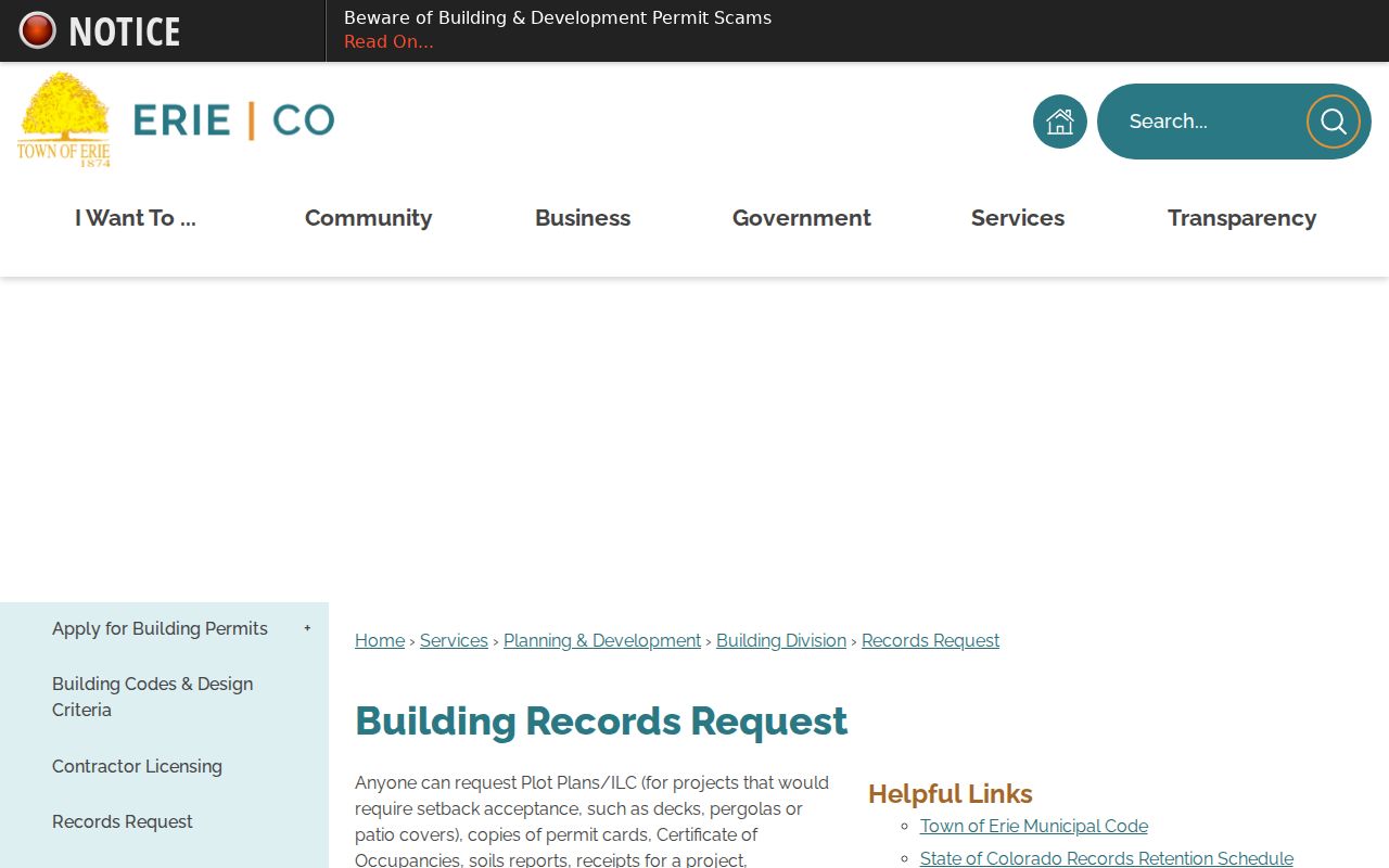 Erie building records request for the Erie street directory